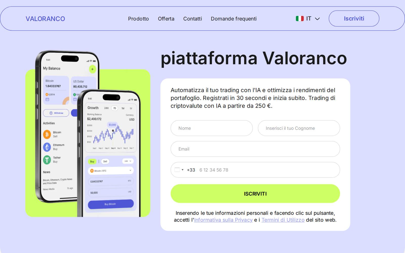 Screenshot of the Valoranco website, captured 21 July 2026