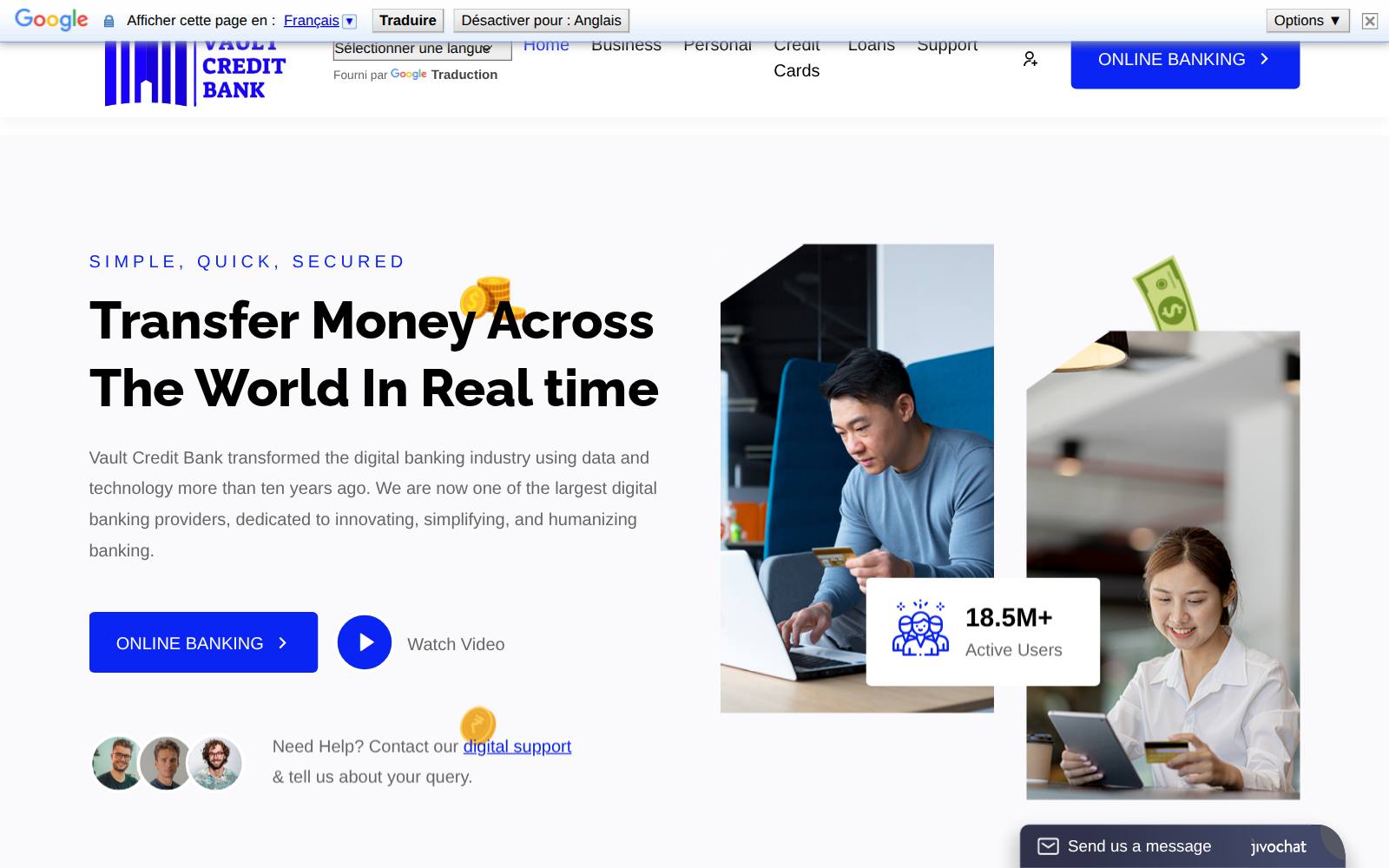 Screenshot of the Vault Credit Bank website, captured 25 July 2026