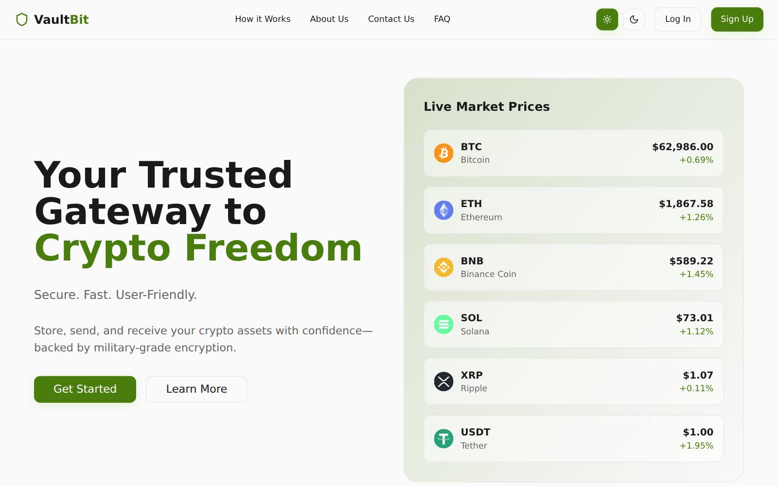Screenshot of the VaultBit website, captured 1 August 2026
