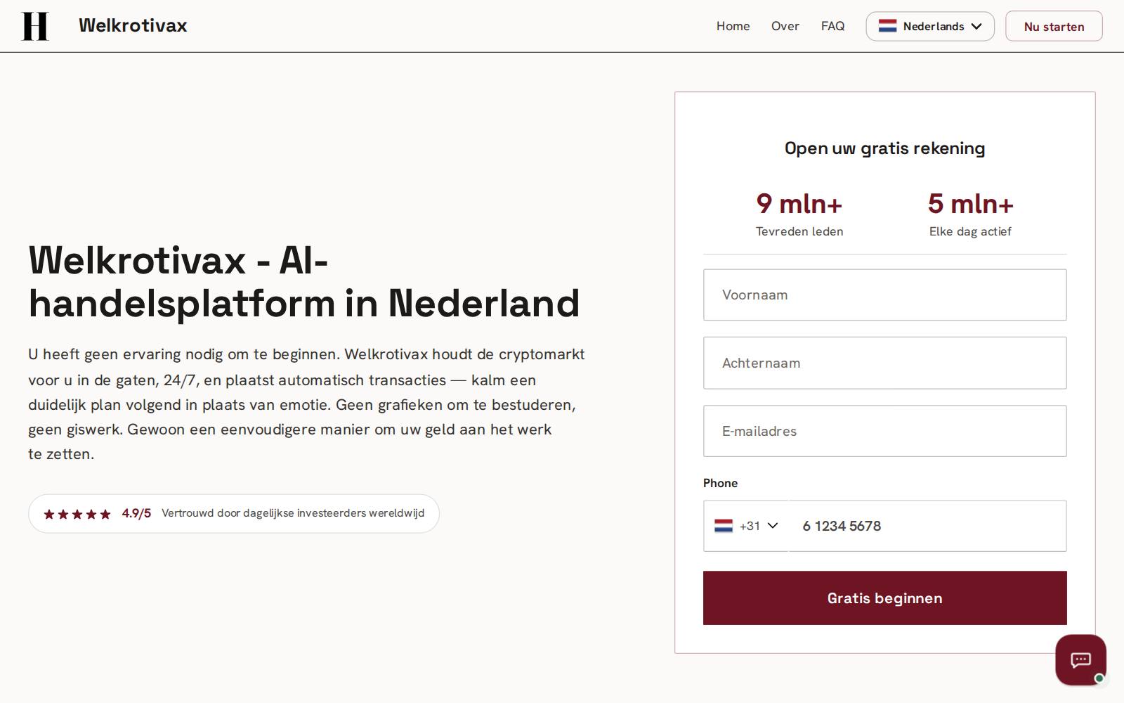 Screenshot of the Welkrotivax website, captured 21 July 2026