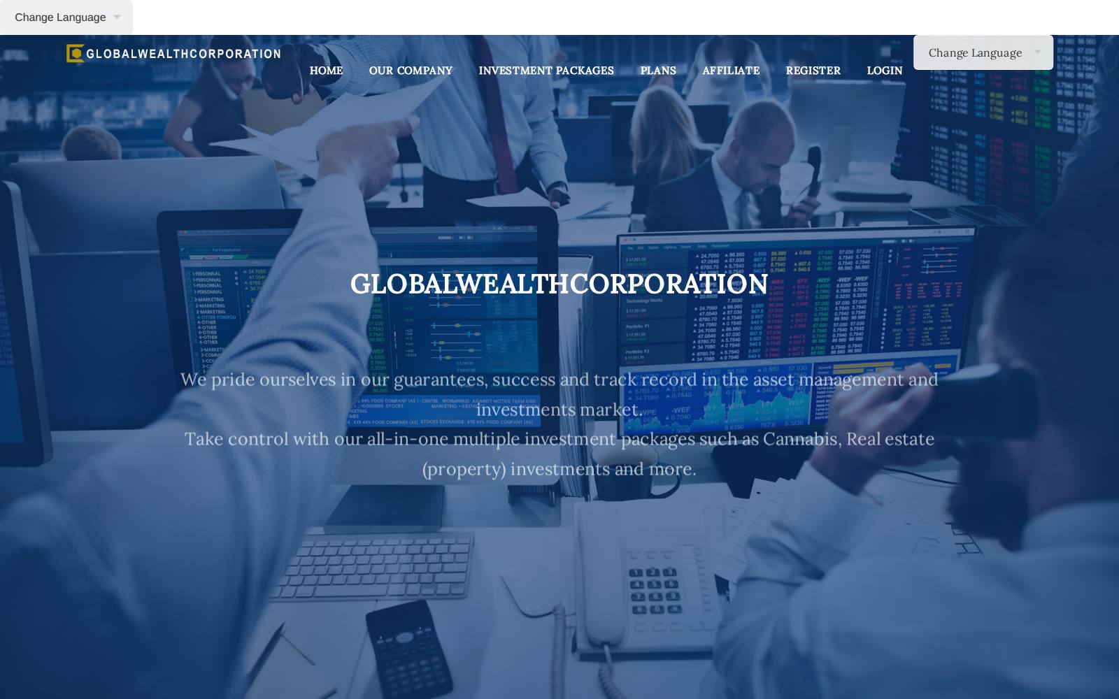 Screenshot of the www.globalwealthcorporation.com website, captured 23 July 2026