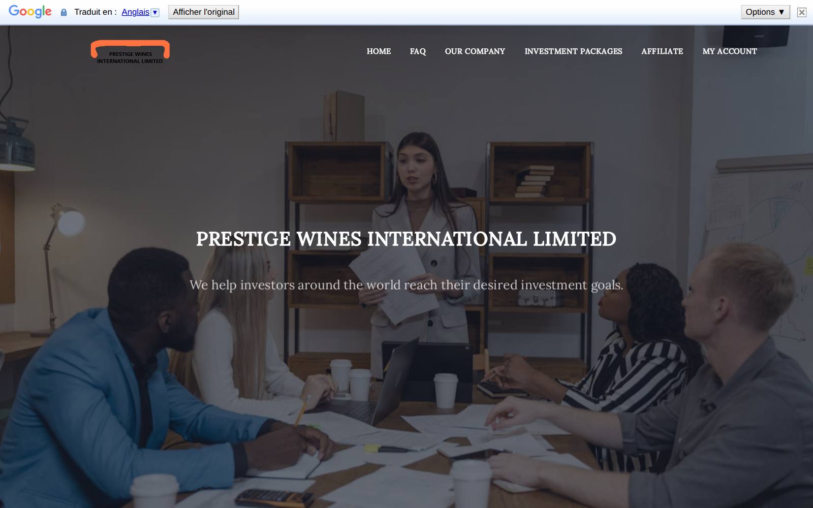 Screenshot of the www.prestigewinesinternationallimited.com website, captured 26 July 2026