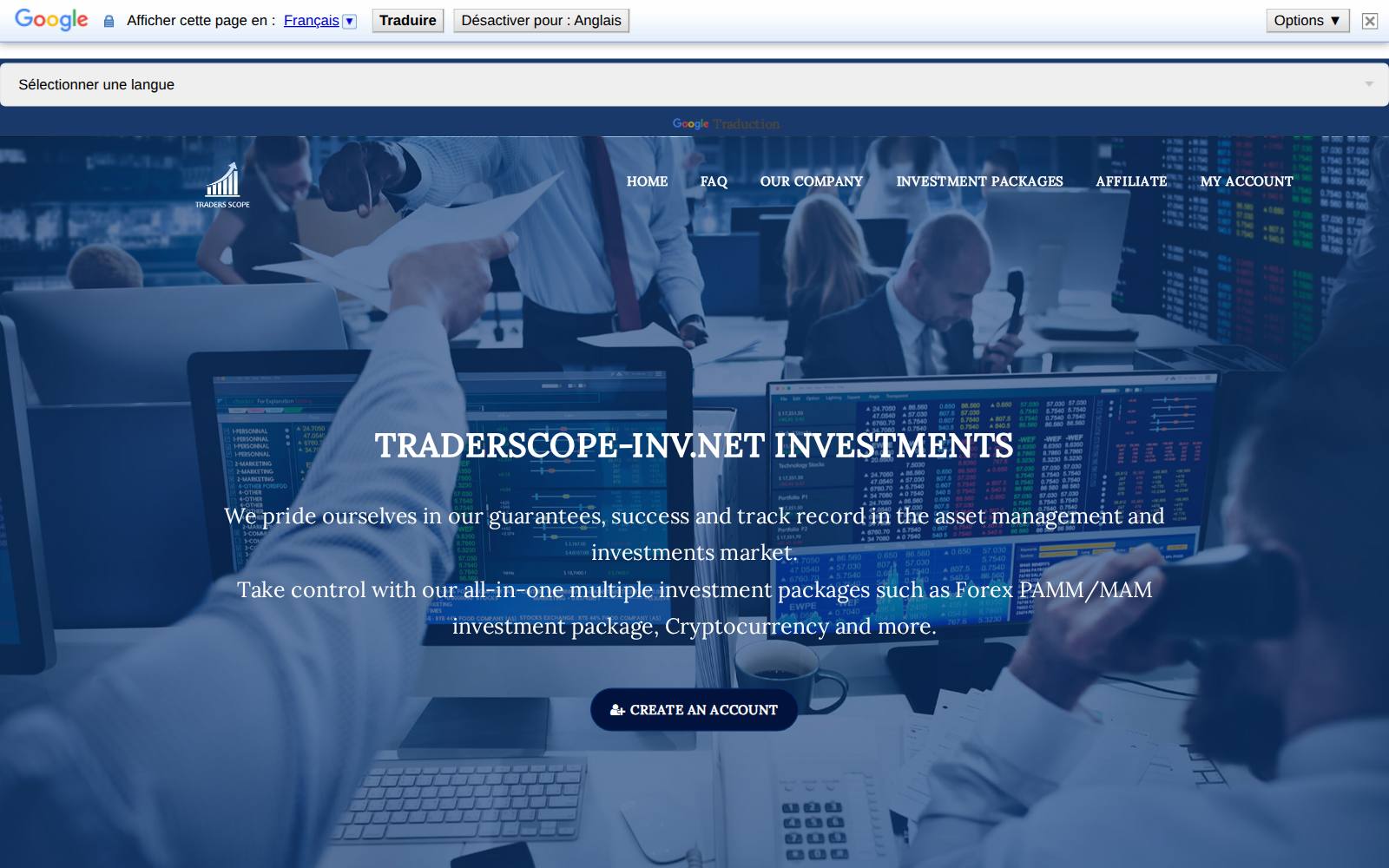 Screenshot of the www.traderscope-inv.net website, captured 30 July 2026